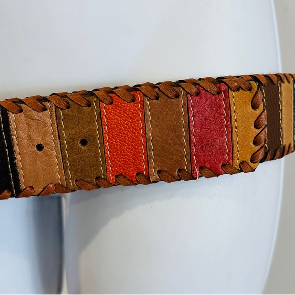 Vintage Genuine Leather Colorful Patchwork Belt Size M - Picture 7 of 10